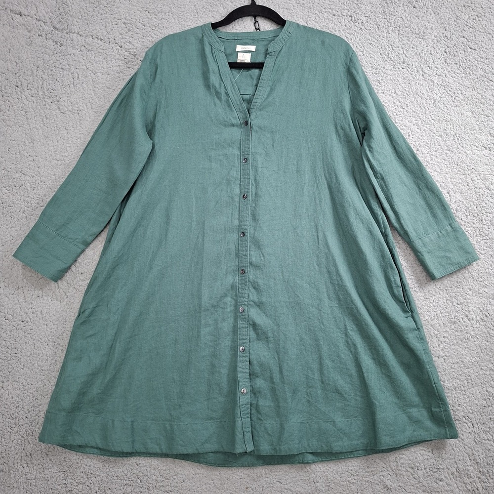 JOIE 100% Linen Dress XS Button Up Relaxed Lagenlook Coastal Green Minimal